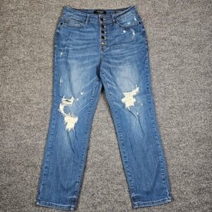 Judy Blue Boyfriend Fit Jeans Women's 9/ 29 Distressed High Rise Button Fly Blue